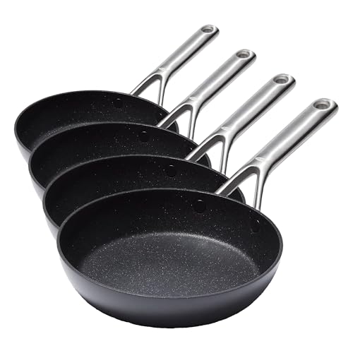 Image of OXO Professional 8 inch Frying Pan Skillet,Hard Anodized Ceramic Nonstick Cookware PFAS-Free,Induction Suitable,Stainless Steel Handle,Diamond Reinforced Coating,Dishwasher & Oven Safe,Black (Pack of 4)