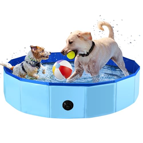 Fulhdedi Klappbarer Hundepool 100x30cm - Tragbare PVC Badewanne für Große Hunde, Blaues Schwimmbecken mit Rutschfestem Boden