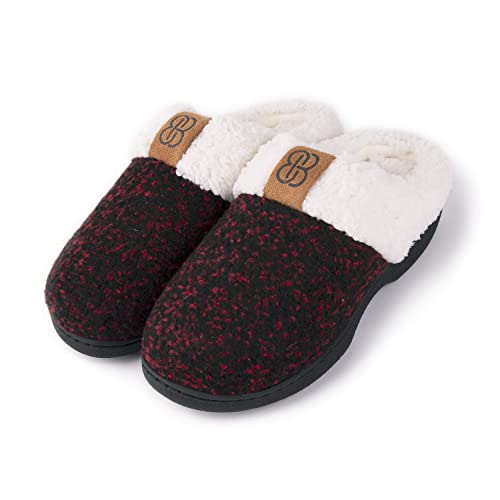 Bandolino Womens Sherpa Cuff Clog Slippers, Warm Fuzzy Indoor Outdoor House Shoes, Cozy Rubber Sole Bedroom Slip Ons