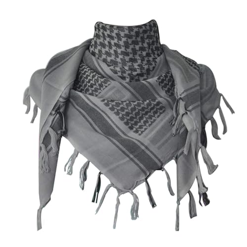 Explore Land Cotton Shemagh Keffiyeh Tactical Desert Scarf Neck Head Wrap with Tassel for Men Women (Gray-1, one size)
