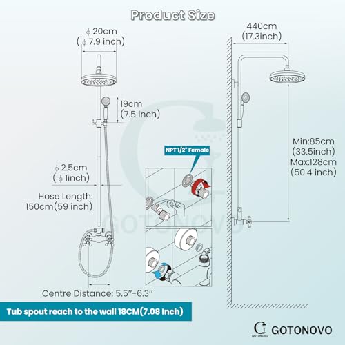 Polish Chrome Exposed Bathroom Shower Faucet Set 8 Inch Head Rainfall Shower Fixture Handheld Spray 2 Functions Double Cross Handle Wall Mount Mixer System
