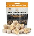 Quick to Light Wax Fire Starters Camping | 15+ Min Burn Time, Fire Starters for Fireplace & Campfire with Waterproof Matches (Pack of 50)