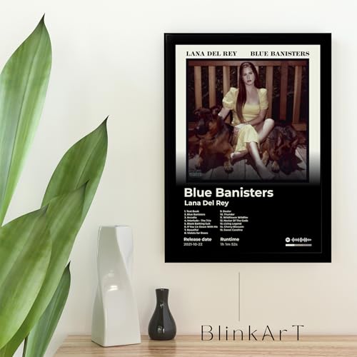 Image of BLINKART LanaDelRay - Blue Banisters Wall Photo Frames | Wall Art for Bedroom, Living Room, Studio or Office | Album Cover Print with Spotify Song Link QR Code | Gift for Fans - 8x12 In