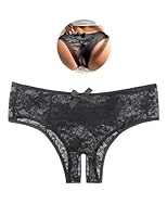 sunshinelady Slip Ouvert für Frauen Große Größen Sexy Spitze Unterwäsche Offener Schritt Erotische String Tanga Damen Hipster Panties Low Waist Underwear Dessous Reizwäsche für Mollige Schwarz,M
