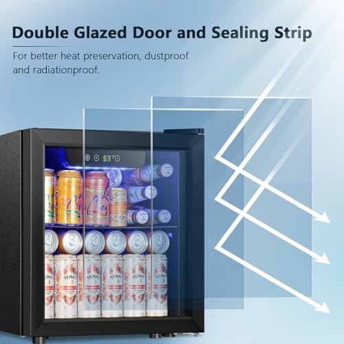 Image of Antarctic Star 48 Can Mini Fridge Cooler - Beverage Refrigerator Black Glass Door for Beer Soda or Wine, Small Drink Dispenser Machine Electronic Temperature Control for Home, Office or Bar, 1.3cu.ft.