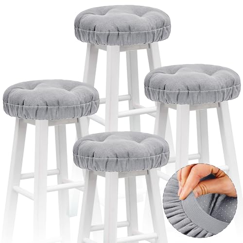 Image of 4 Pieces Bar Stool Cover Non Slip Padded Cushion, 12 Inch, Light Gray