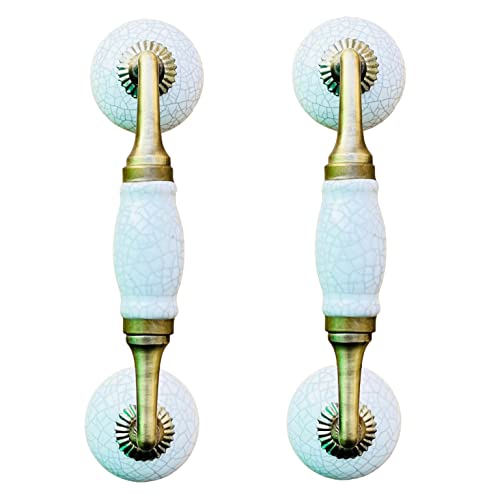 Image of Maison Belle- Art & Craft Ceramic Door Handle Gold Antique Finish - (Size 7 Inch) - Hole to Hole 5 INCH (Pack of 1) (Crackle 7 INCH - Crackle KNOBS)