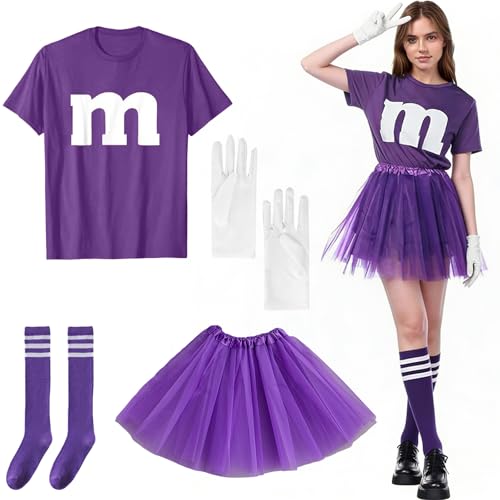 GOUYENG M und M Kostüm Damen,M Aufdruck Gruppen- Kostüm,M Aufdruck Tshirt Faschingskostüme,mit Tutu Handschuhe Streifensocken,M Aufdrucks Gruppen- Kostüms,für Karneval,Fasching,Mottoparty(L)