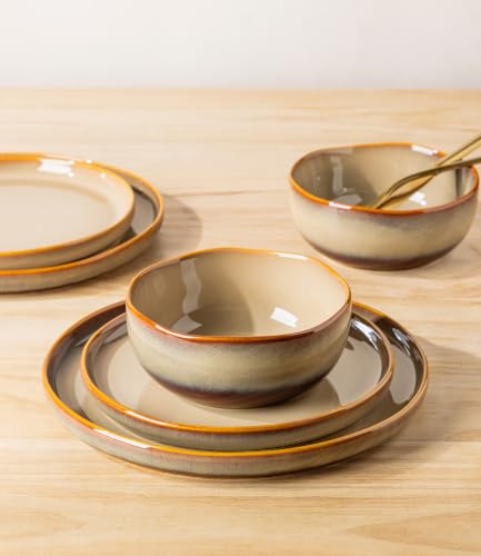 Image of TheTerra Ceramic Dinnerware Set for 6, 18-Piece Plates and Bowls Set