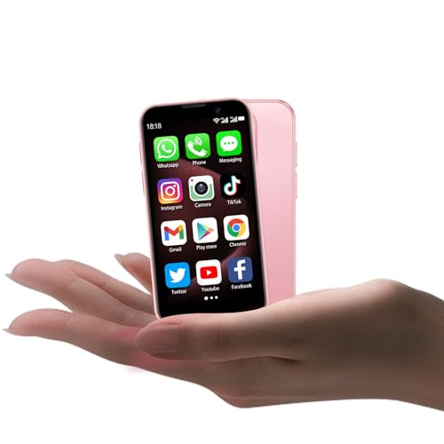soyes Mini Phone World's Smallest 3.0' HD Touch Screen Mini Smartphone Unlocked Android Compact Mobile Phone for Kids & Students Cell Phone wih Quad-Core Dual SIM Face ID 2GB+16GB Pink