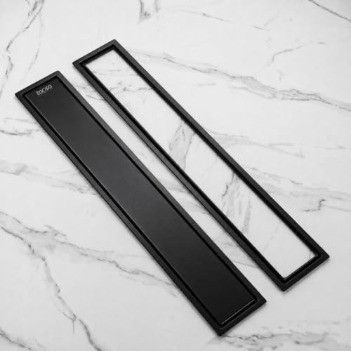 Image of Tapsa Tile Insert Floor Drain | 304 Stainless Steel | Invisible Shower Drain Channel | Shower Drain Channel | Water Drain Channel | with Cockroach Trap. (24X4, Black Matte 20 mm)