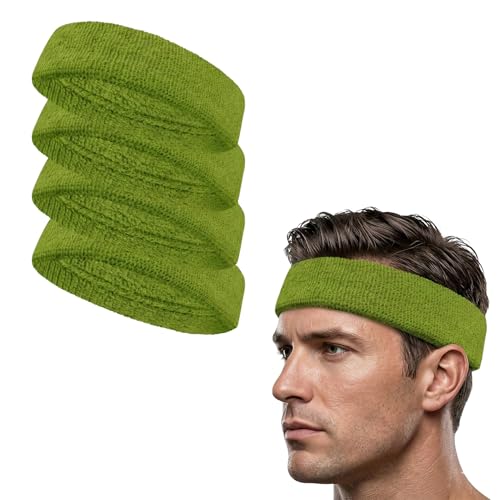 COUVER Terry Cloth Sports Headband 4 Pack, Lime Green, One Size