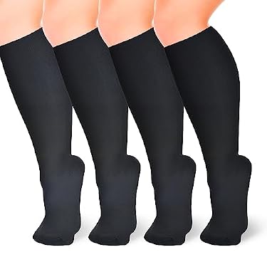 AMAZON - TZYSOKC 4 Pairs Plus Size Compression Socks for Women and Men Wide Calf Extra Large for Circulation Support Recovery(B 5XL)