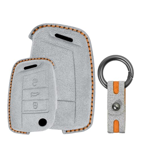 TECART Flip Key Fob Case Fit for VW Golf 7 Mk7 Polo Jetta4 Touran T-ROC Tiguan Seat Leon 3 Ibiza4 5 Toledo4 Arona Ateca Skoda Rapid Spaceback Leather Key Holder Keyring keychian Titanium Gray