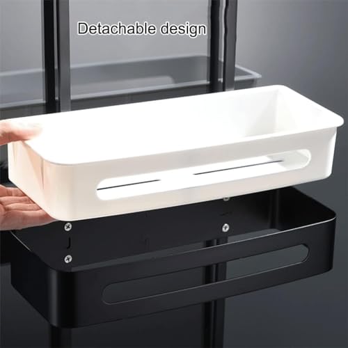 Organizador de ducha sin taladros con ganchos, cesta de almacenamiento de aluminio inoxidable para organización de baño y despensa