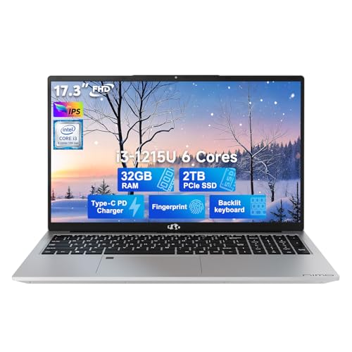 NIMO 17.3�C���` IPS FHD-�r�W�l�X���b�v�g�b�v�AIntel 6 Core i3-1215U 32GB RAM 2TB SSD (Beat i5-1135G7�A�ő�4.4GHz) �m�[�g�p�\�R�� �w��o�b�N���C�g�t���L�[�{�[�h�t�� 65W T
