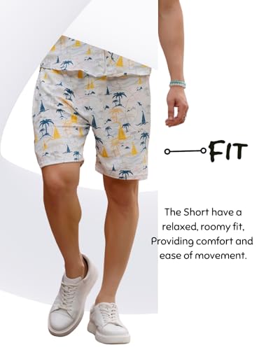 Image of Zilcon Men's Casual Shorts Printed Fabric Drawstring Summer Beach Shorts