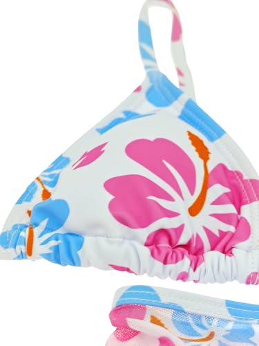 Image of Girl's 3 Piece Sets Floral Print Bikini Swimsuit High Waisted Bathing Suits with Beach Skirt Coverups Pink & Blue 170