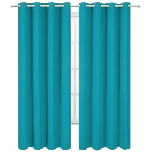 Image of LEMOMO Blackout Curtains 52 x 90 Inch Long Teal Curtains Set of 2 Panels Room Darkening Curtains for Bedroom and Living Room