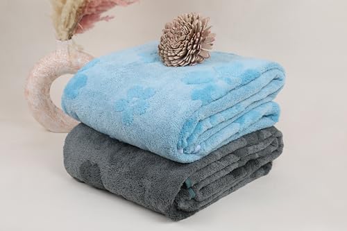 Image of HANKER Ultra Luxury Large /Full Size Plush Bath Towel | Set of 2 | Blue and Green Super, Very Soft On Skin, Luxurious Fabric, Pure Polyamide, 70x140cm, 500GSM