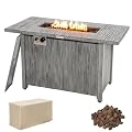 COSTWAY 43" Propane Fire Pit Table, 50,000 BTU Outdoor Propane Gas Fire Table w/Wood Grain Tabletop, Rectangular Propane Firepit w/Waterproof Cover for Balcony, Garden, Backyard