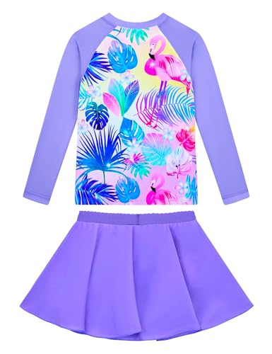 Image of Snowheart Girls Rash Guard Swimsuit Set Long Sleeve Bathing Suit Two Piece 3-12 Years