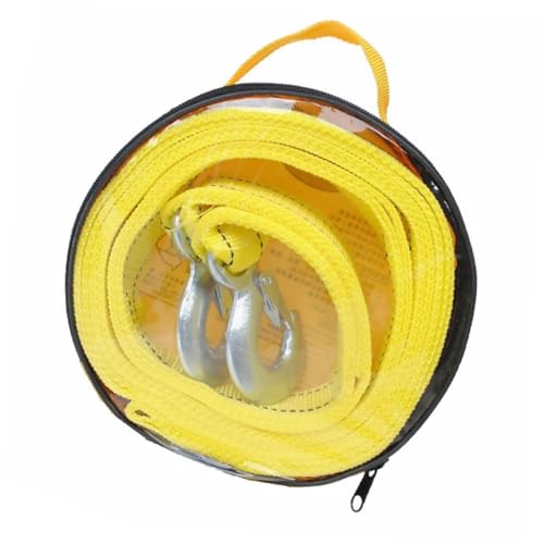 FELTECHELECTR 1Pc Sturdy Nylon Car Trailer Rope Durable Double Thick Tow Strap with Forged Hook for Safe Vehicle Outdoor Towing Kit Yellow Color