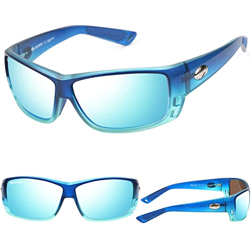 Polarized Sunglasses for Men,Square Sunglasses Men for Fishing Driving Running Sports Sunglasses UV400 Protectiont 18158 (Gradient Blue Ice Blue)2