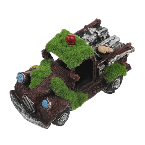 EPIGEIST Adorno de Resina para Pecera con Diseño Realista de Coche Hundido, Decoración con Musgo Artificial, Tamaño 13.9x8x8 Cm, Accesorio Resistente para Acuarios, Decoración para Peces