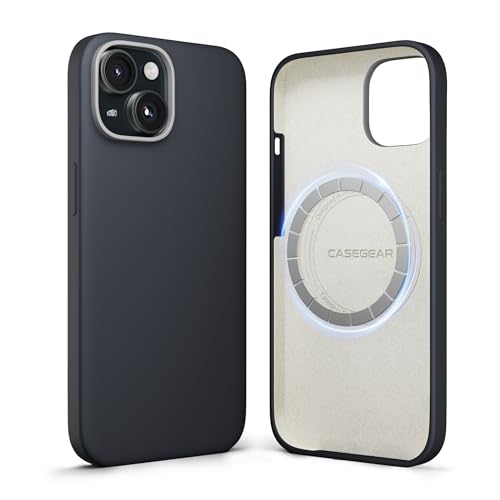 Image of CASEGEAR Silicone Snap Fit Back Cover Case Compatible with iPhone 15 Plus | 8 Feet Drop Protection | Compatible with MagSafe | 360 Protection | Shockproof & Scratch Resistant | Black