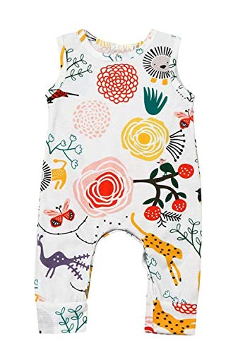 Happy kido Newborn Baby Girls Flower Animal Print Romper Bodysuit Outfits Spring Summer Tops (White, 0-6 Months) 70