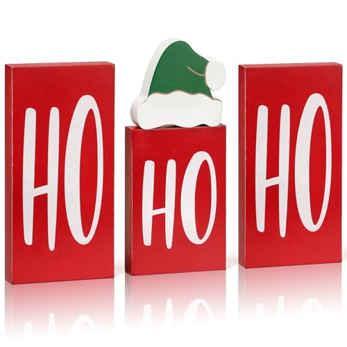 Christmas Ho Ho Wood Decor, Ho Ho Wood Christmas Blocks for Table Party Decor, Xmas Wooden Tabletop Sign 4 Pieces (Red) Christmas Ho Ho Wood Decor, Ho Ho Wood Christmas Blocks for Table Party Decor, Xmas Wooden Tabletop Sign 4 Pieces (Red)
