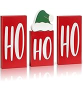 Christmas Ho Ho Wood Decor, Ho Ho Wood Christmas Blocks for Table Party Decor, Xmas Wooden Tablet...