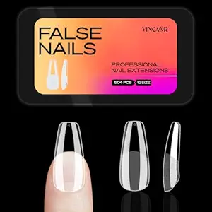 Medium Coffin Nail Tips - 504Pcs 12 Sizes, Medium Coffin Gel x Nail Tips Pre-building & Pre-etched Thicker Strength Acrylic Fake Nails Full Cover Extension Nail Manicure Salon Home DIY