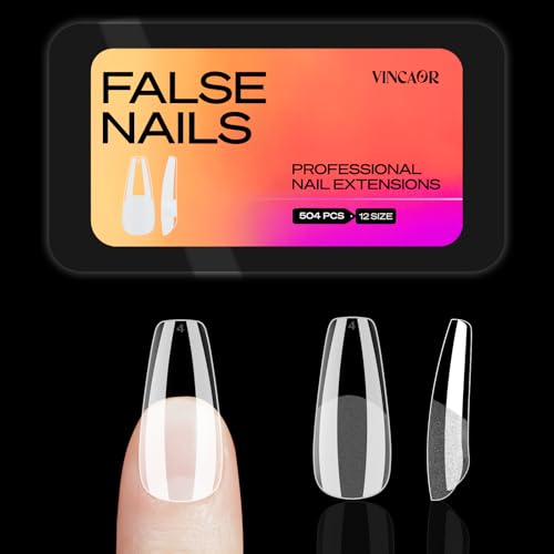Medium Coffin Nail Tips - 504Pcs 12 Sizes, Medium Coffin Gel x Nail Tips Pre-building & Pre-etched Thicker Strength Acrylic Fake Nails Full Cover Extension Nail Manicure Salon Home DIY