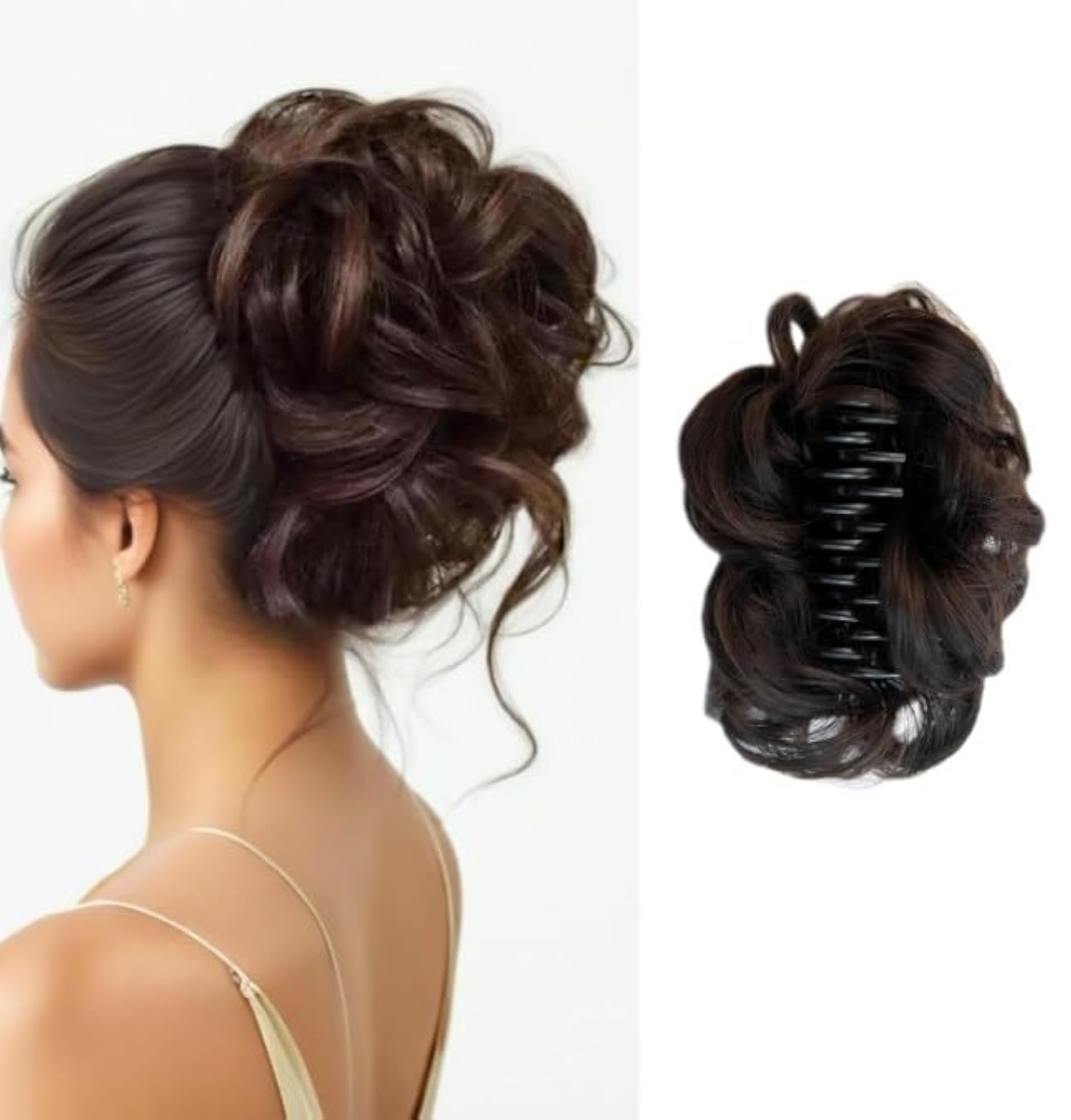 Curly Wavy Messy Bun Hair Piece with Claw Clips