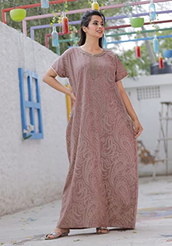 Image of G4Girl Pure Cotton Embroidery Nighty for Women's | Night Gown | Nighty | Nightdress | Maxi | Sleepwear | Jaipuri Nighty | Nighties | Gown