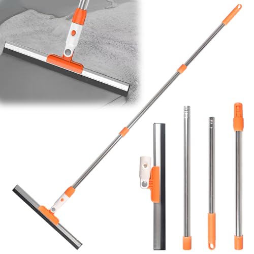 Auirshiky Escobilla de Silicona Goma para Suelos, Escobilla de Goma de 35cm para Suelo con Mango Ajustable(130cm), Escoba de Caucho de Alta Resistencia, para Suelo, Ducha, Mango Largo (Naranja)