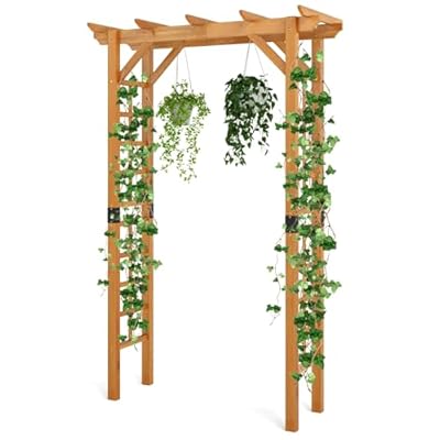 Moccha Flat-top Wooden Garden Arch - 7 FT Outdoor Arbor Trellis for Climbing Plants, Roses, Vines, Outside Pergola Planter, Garden Arbor for Lawn Backyard Wedding Ceremony Bridal Party