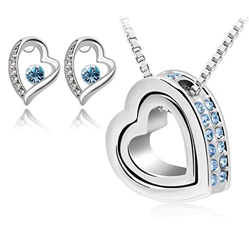 Preisvergleich Produktbild Schmuckhandel Haak *Herz im Herz* Halskette mit Ohrringen / Silber beschichtet / Swarovski® Kristalle / inkl. Etui und Schmuckzertifikat