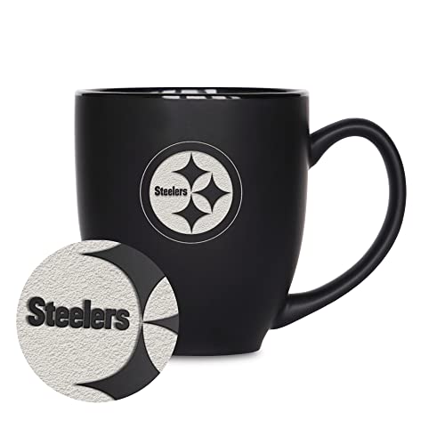 Image of Rico Industries NFL Football 15oz Personalized Laser Engraved Matte Black Ceramic Bistro Mug - For Hot or Cold Drinks