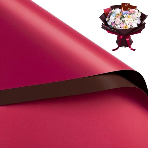 WRAPAHOLIC 20 Sheets Flower Wrapping Paper - 22.4 x 22.4 inch Dark Red Color Water-Resistant Floral Bouquet Wrapping Paper Florist Supplies Packaging for Christmas Wedding Birthday Gift DIY