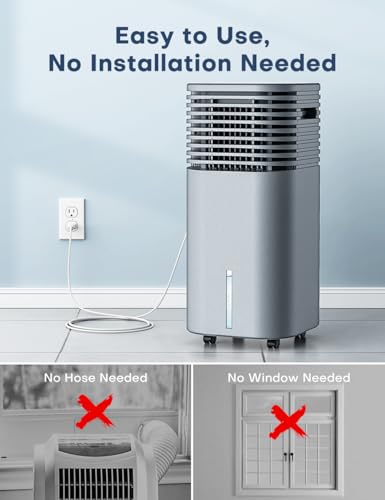 Image of 4-IN-1 Portable Air Conditioners, Evaporative Air Cooler w /4 Modes & 3 Speeds, 15H Timer for Smart Auto-off, 2-Gal Tank for 20H Cooling,17FT Remote,No Hose Needed - Metallic