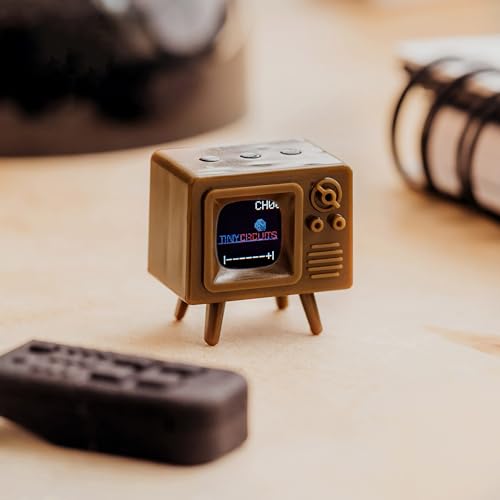 Image of TinyCircuits TinyTV Mini - Ultra-Mini Classic TV, Preloaded & Uploadable Videos, USB-C Rechargeable, 0.6″ OLED Display (Brown)