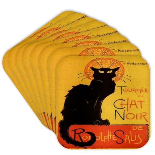 3dRose CST_46907_2 Le Chat Noir Advertising, Art Nouveau, Black Cat, Cat, Cats, Chat Noir, Le Chat Soft Coasters, Set of 8
