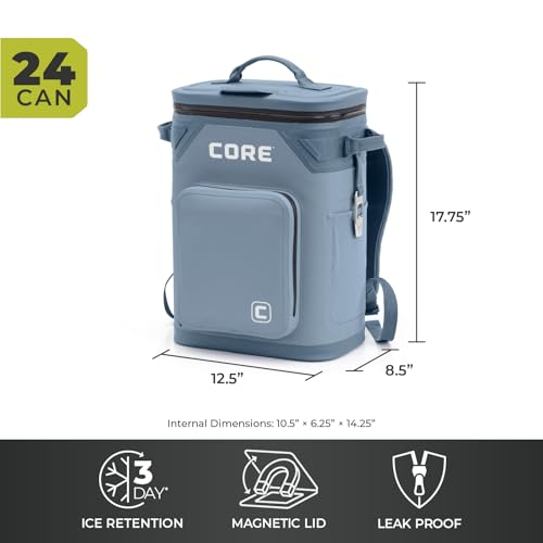 Image of CORE Magnetic Leak Proof Soft Cooler with Waterproof Zipper | Insulated Bag Portable Ice Chest Box | Best Soft Cooler for Food & Beverages for Tailgating, Car Camping, Travel, and Family Beach Picnics