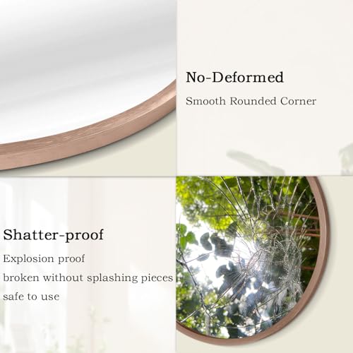 Image of Round Bathroom Mirror Circle Aluminum Alloy Wall Mirrors with Simple Metal Tempered Glass Frame Modern Round Hanging Mirror for Bathroom Hallway Room Living Purple Frame