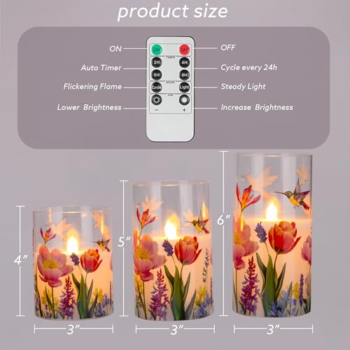 Image of JOIONE Hummingbird Flameless Glass Candles, 3 Pack Floral LED with Remote