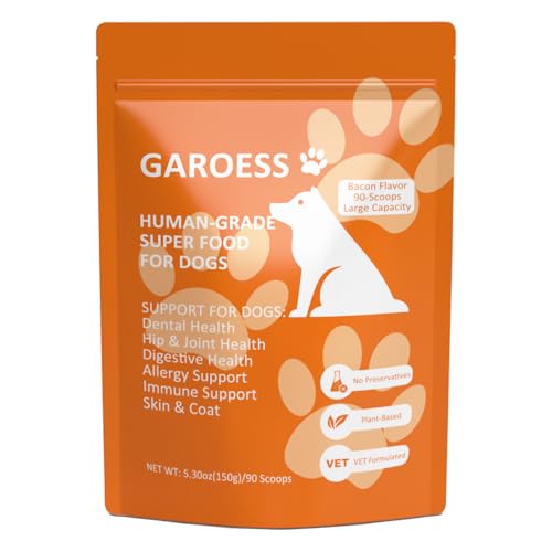 GAROESS Human Grade Superfood for Dogs, Premium Green Powder, Cranberry,Pumpkin Powder, chlorella for Dental & Teeth, Hip & Joint, Gut Health, Allergies, Immune, Skin, Large Size, 90 Scoops（5.3oz