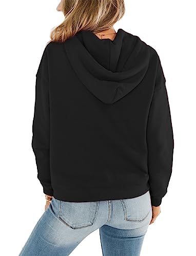 Orandesigne Women's Casual Color Block/Solid Hoodies Long Sleeve Pullover Tops Loose Lightweight Sweatshirt With Pocket Black #TOP1